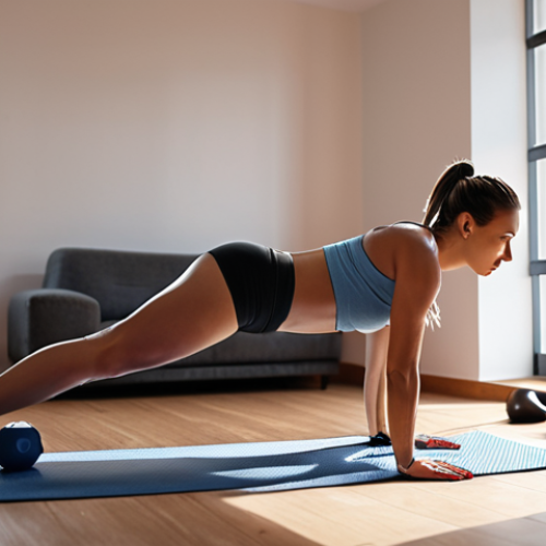 Home 19 **A person exercising at home with a resistance band. Focus on proper form and a comfortable workout space. The scene should be well-lit and encouraging.**