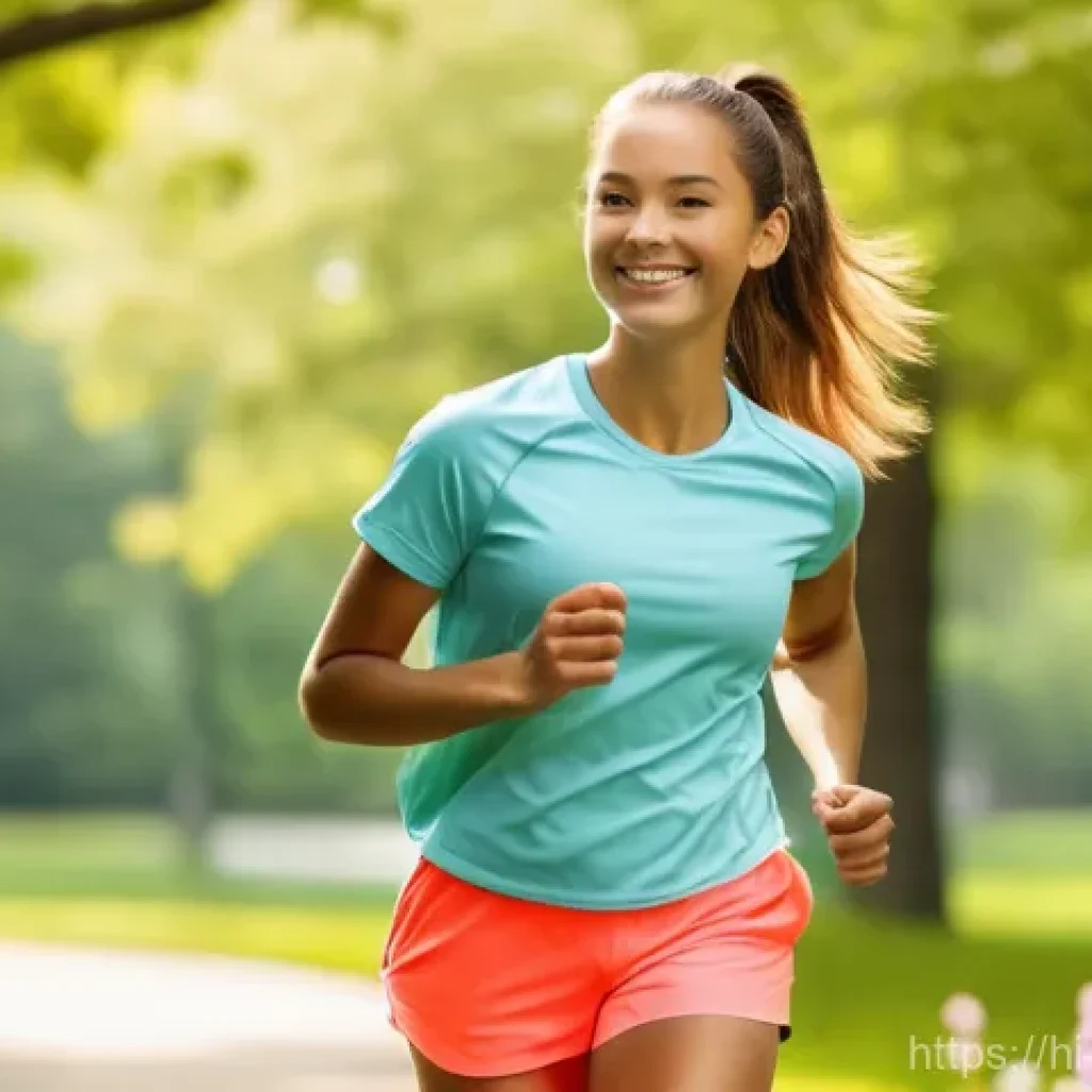 유산소 운동으로 체중 감량하기 - **Prompt:** A vibrant and happy young adult woman, in her mid-20s, is enjoying a brisk walk or light...