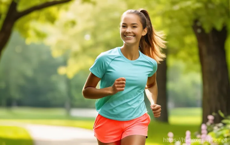 유산소 운동으로 체중 감량하기 - **Prompt:** A vibrant and happy young adult woman, in her mid-20s, is enjoying a brisk walk or light...