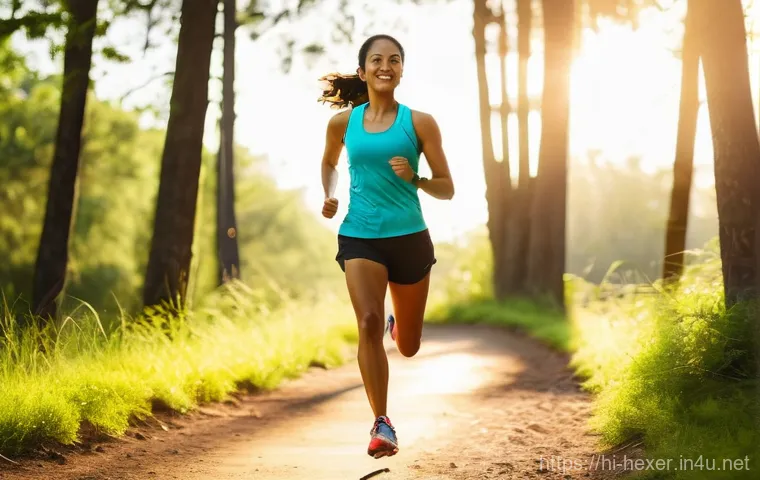 지구력 강화를 위한 인터벌 러닝 - **Prompt: Empowered Trail Runner at Golden Hour**
    "A vibrant, dynamic full-body shot of a young,...