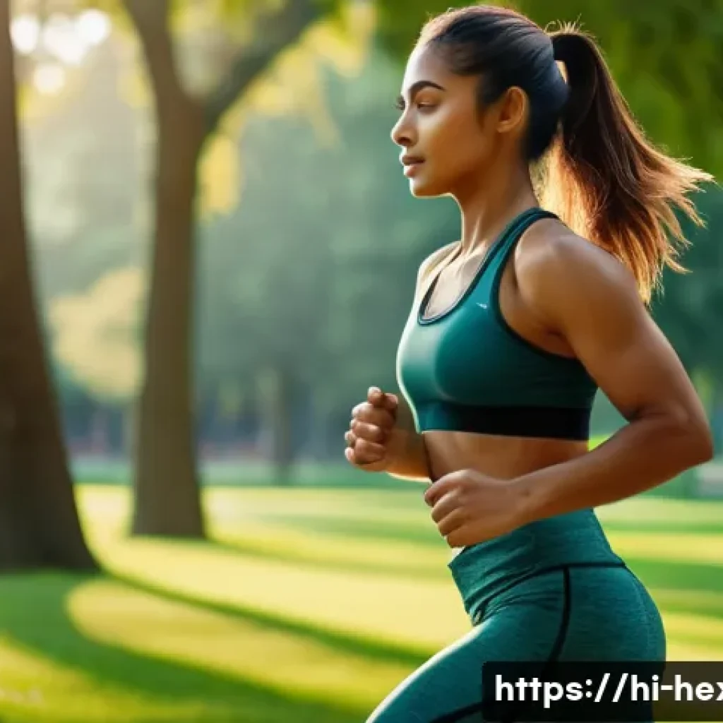 체중 감량을 위한 초보자 운동 계획 - A young Indian woman in comfortable athletic wear performing a gentle warm-up jog in a lush green pa...