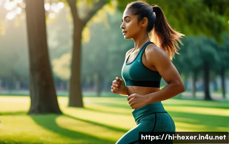 체중 감량을 위한 초보자 운동 계획 - A young Indian woman in comfortable athletic wear performing a gentle warm-up jog in a lush green pa...