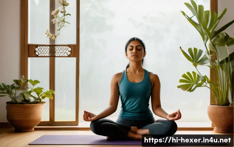 요가와 필라테스의 차이와 장단점 - A serene yoga session in a quiet, softly lit room featuring a young Indian woman wearing comfortable...