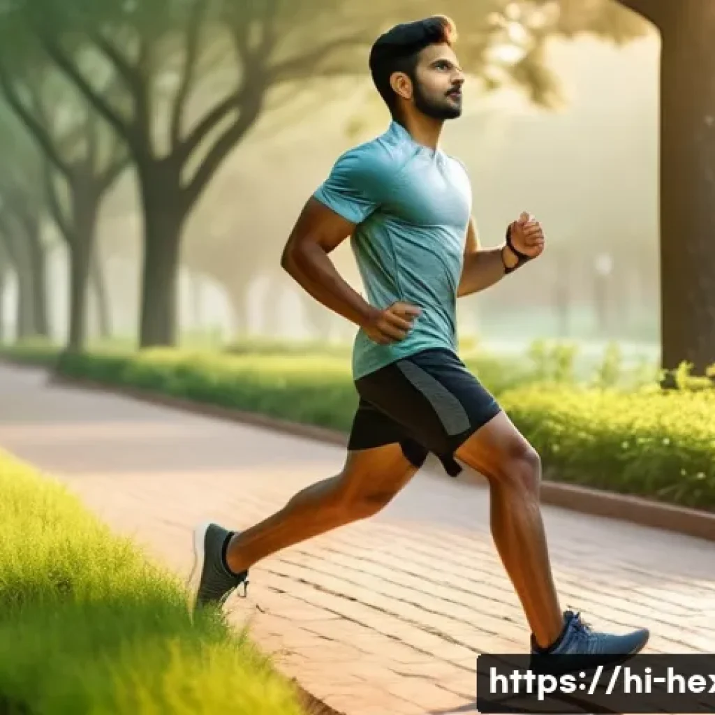 운동 전후 스트레칭 필수 동작 - A young Indian man performing dynamic stretching exercises outdoors in early morning light, wearing ...