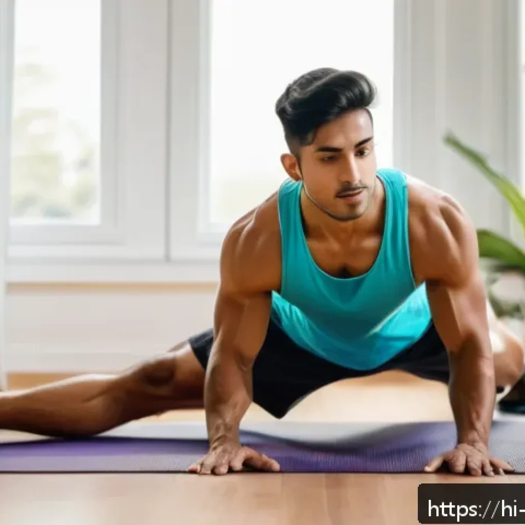 플랭크 변형 동작과 효과 - A young Indian man wearing athletic shorts and a fitted tank top performing a side plank on a yoga m...