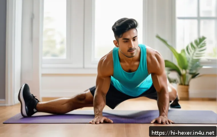 플랭크 변형 동작과 효과 - A young Indian man wearing athletic shorts and a fitted tank top performing a side plank on a yoga m...
